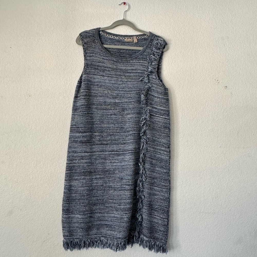 Holding Horses Blue Yarn Knit Fringe Midi Dress Western Coastal Cowgirl Bohemian